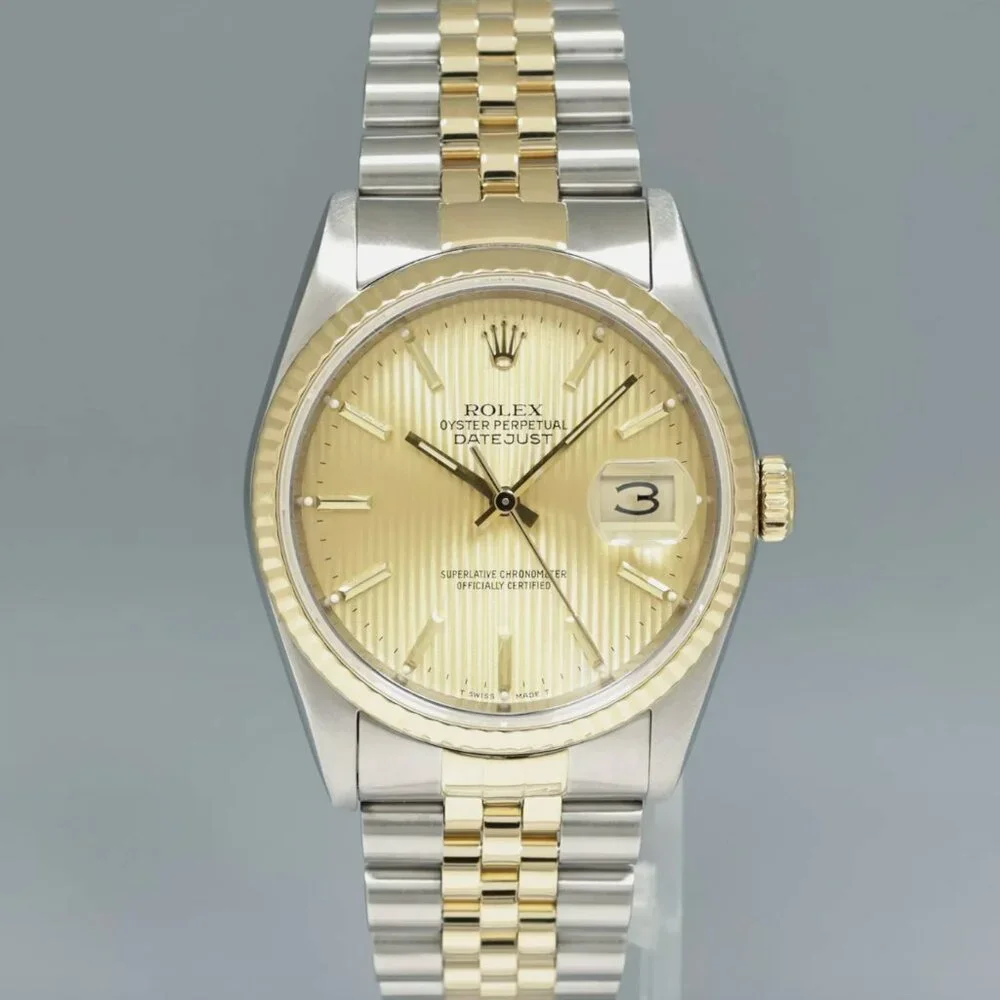 MINT Rolex DateJust Two Tone Yellow Gold 36mm Champagne Watch With Box